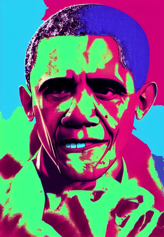 Image similar to Obama Hulk by Beeple with some Andy Warhol influence