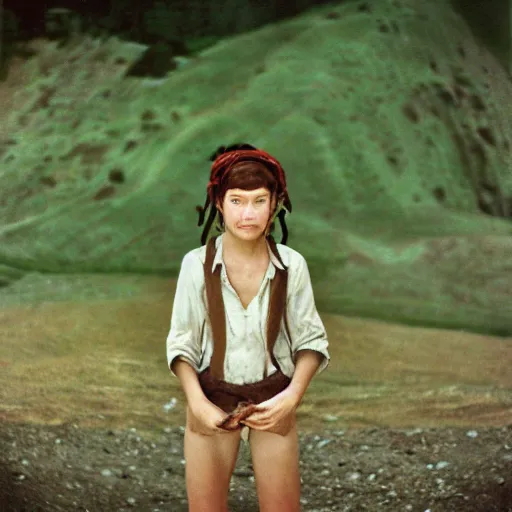 Image similar to minecraft villager, portrait, 3 5 mm film, by annie liebovitz