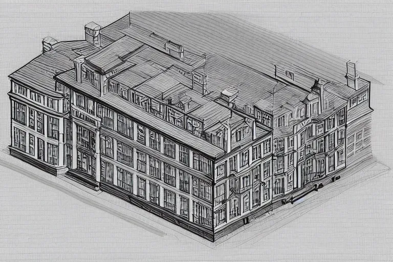 Prompt: mansard roof illustration, isometric view