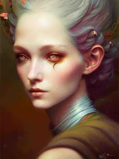 Prompt: the fairy queen by james jean, charlie bowater, tom bagshaw, nikolay makovsky : : portrait, character design, illustration, hyperrealism, photorealism, digital art, concept art, fantasy, whimsy, weta, wlop, artstation
