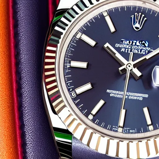 Prompt: Rolex Datejust made of colorful plastic by Fisher Price, close up, photo