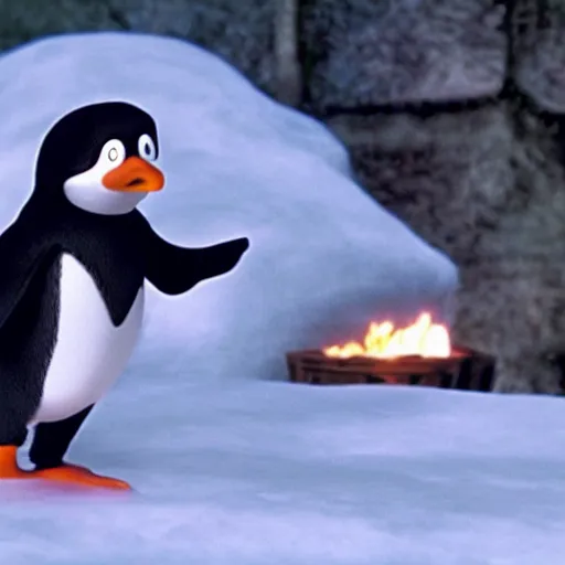 Image similar to A still of Pingu in Harry Potter, cinematic, realistic, dramatic, 4k
