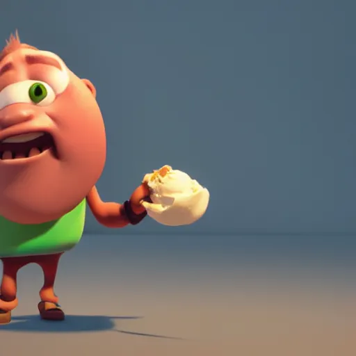 Prompt: octane, renderman render of a boy eating icecream, pixar