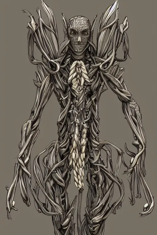 Prompt: corn humanoid figure, symmetrical, highly detailed, digital art, sharp focus, trending on art station, anime art style