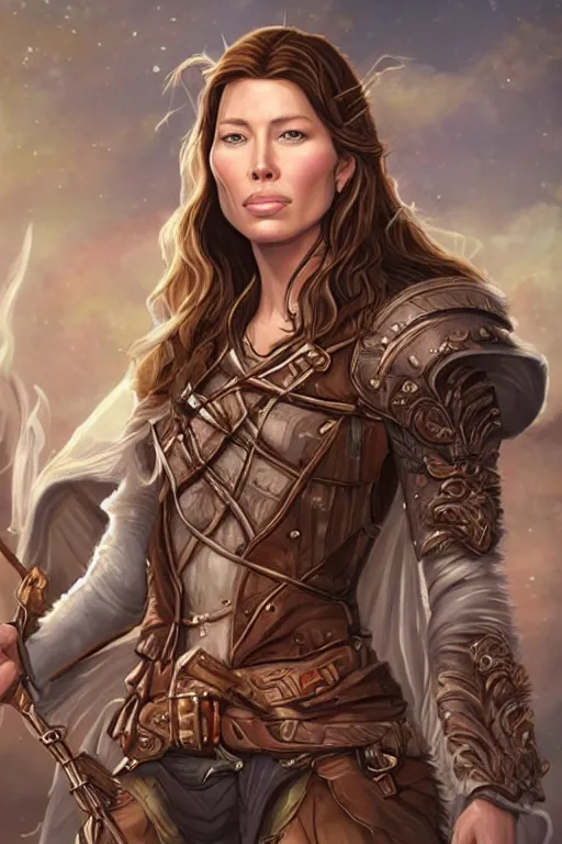 Prompt: jessica biel portrait as a dnd character fantasy art.