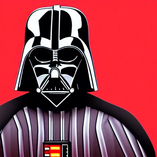 Image similar to darth vader, profile pic, centered, red background, accurate anatomy, highly detailed, digital art