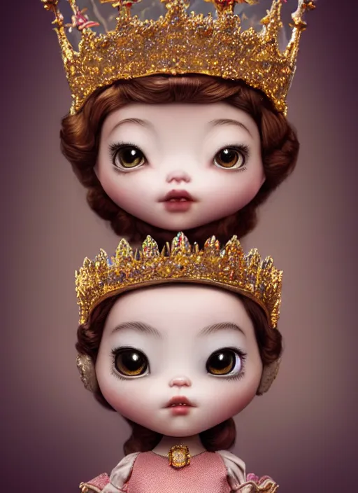 Image similar to highly detailed closeup, profile portrait of a tin toy fairytale princess wearing a crown, unreal engine, nicoletta ceccoli, mark ryden, earl norem, lostfish, global illumination, detailed and intricate environment