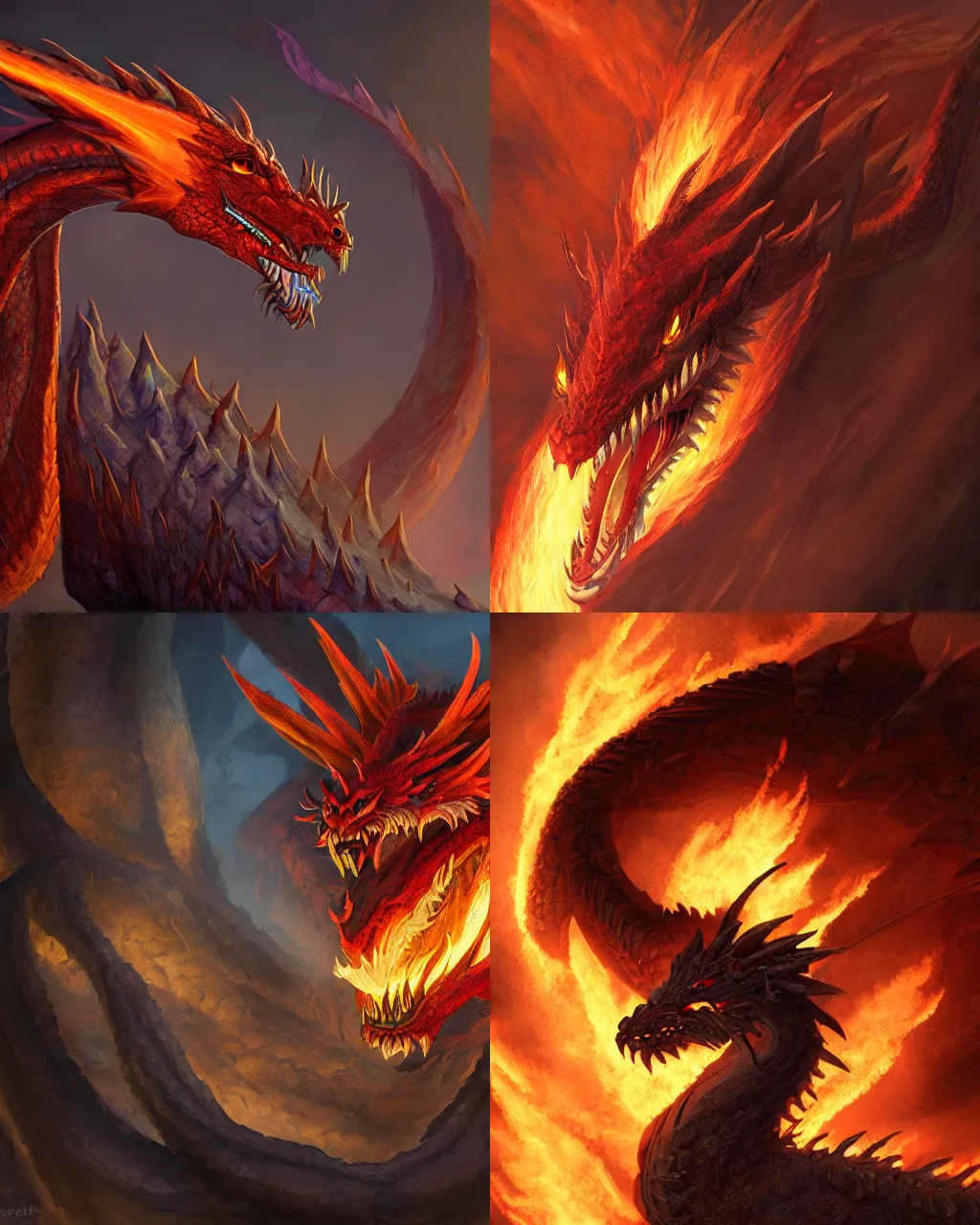 Prompt: A portrait of a fire dragon, dungeons and dragons, blizzard entertainment, industrial light and magic, pixar