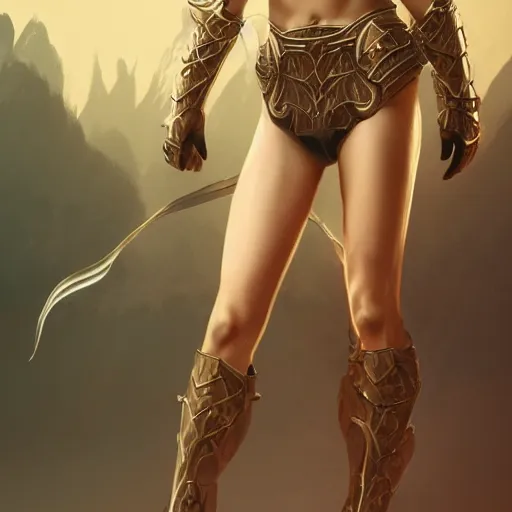 Image similar to full body portrait of a blonde female wearing bikini knight armor, an ultrafine hyperdetailed illustration by tooth wu and wlop and beeple and greg rutkowski, trending on artstation, highly detailed, 4 k, 8 k