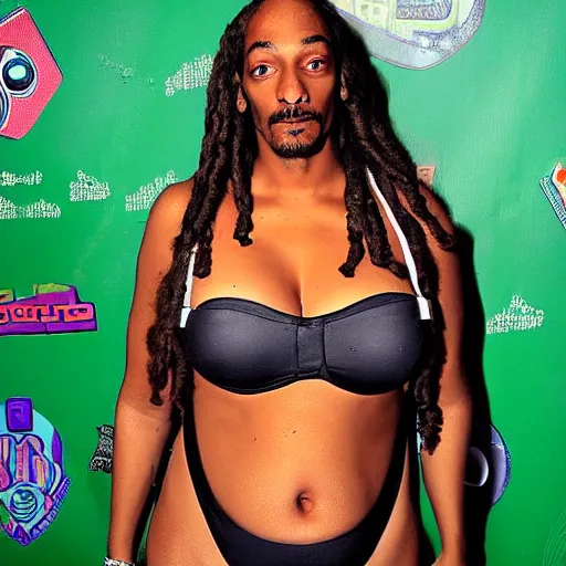 Prompt: FROG. Snoop Dogg. Curvy Female body. Feminine Features. Calvin Broadus.