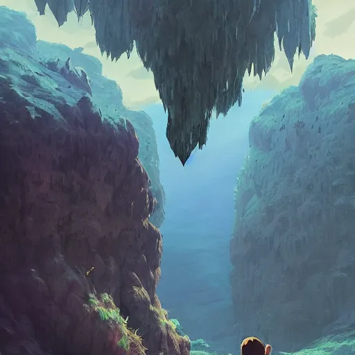 Prompt: a boy looks up to a hulking huge cave troll ((huge cave troll)) ((cave monster ogre)) (((cave troll))in the everdark cavern by studio ghibli, Makoto Shinkai, beeple, artgerm and Atey Ghailan, Goro Fujita, 4K, highly detailed, inspired by dark souls ((vibrant but dreary brown, blue and black color scheme))