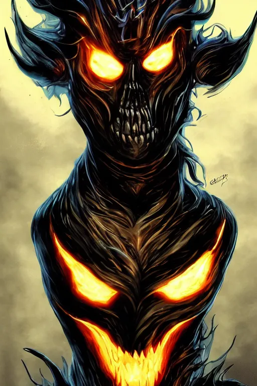 Image similar to ghost rider symbiote, comic strip style, dynamic lighting, fantasy concept art, trending on art station, stunning visuals, creative, cinematic, portrait, ultra detailed