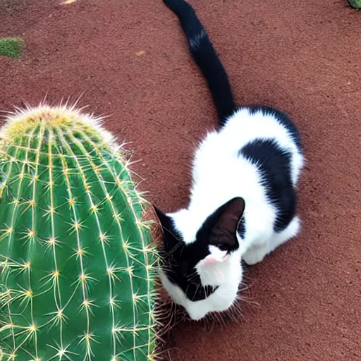 Image similar to A real photograph of a cat licking a cactus