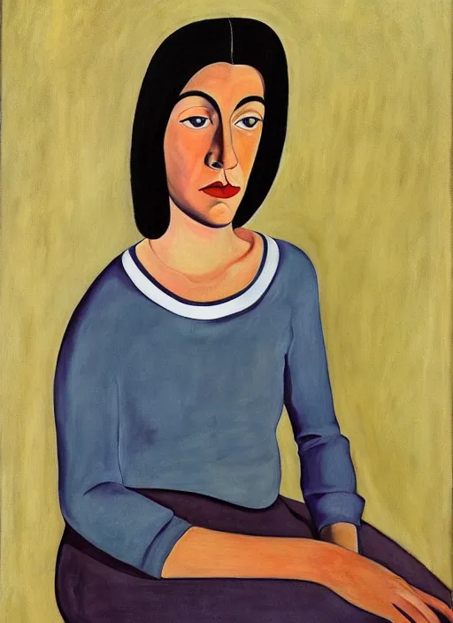 Image similar to a portrait of a pretty young lady by alice neel