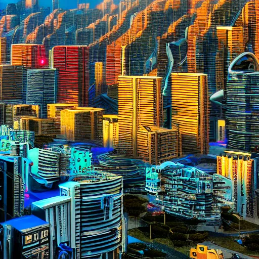 Futuristic cyberpunk city on a mountainside, looking | Stable Diffusion ...