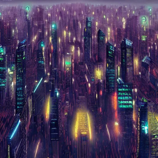 Prompt: massive blade runner esque megacity, stretching as far as the eye can see, digital art