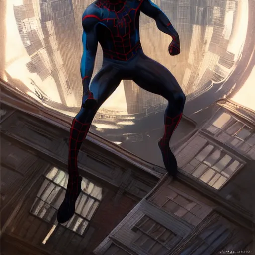 Prompt: ryan reynolds as a black and blue suit spider - man, cinematic, volumetric lighting, f 8 aperture, cinematic eastman 5 3 8 4 film, photorealistic by greg rutkowski, by stanley artgerm, by alphonse mucha