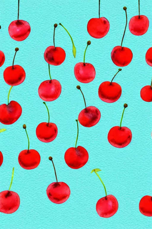 Image similar to minimalist watercolor art of cherries, illustration, vector art