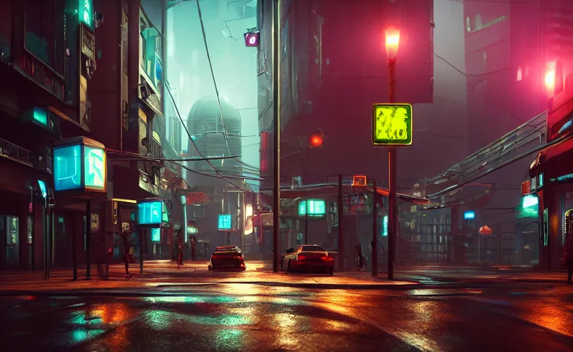 Image similar to photorealistic Cyberpunk city street with flying cars on the roads dark, wet, night light fixtures. 8K. detailed. photorealism. artstation. 25mm f/1.7 ASPH Lens. ultra realistic