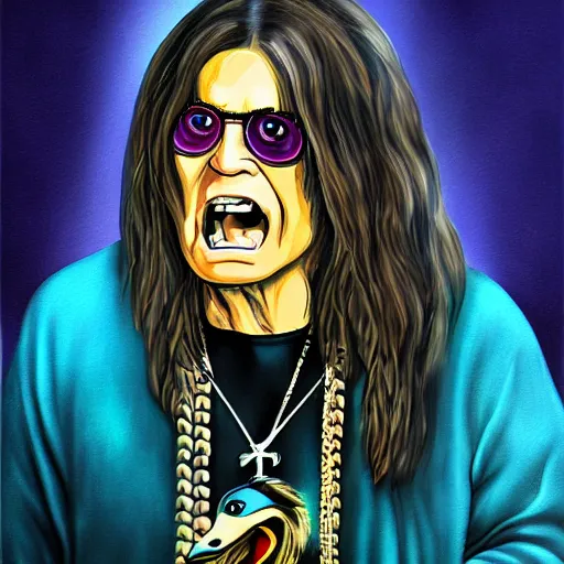 Image similar to a digital painting of ozzy osbourne as a humanoid duck