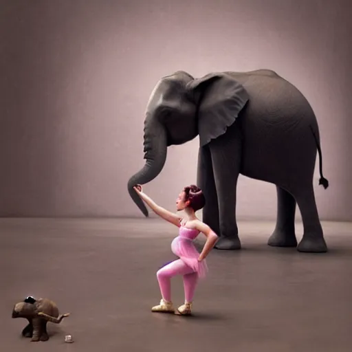 Prompt: elephant in a tutu teaching ballet, greg rutkowski