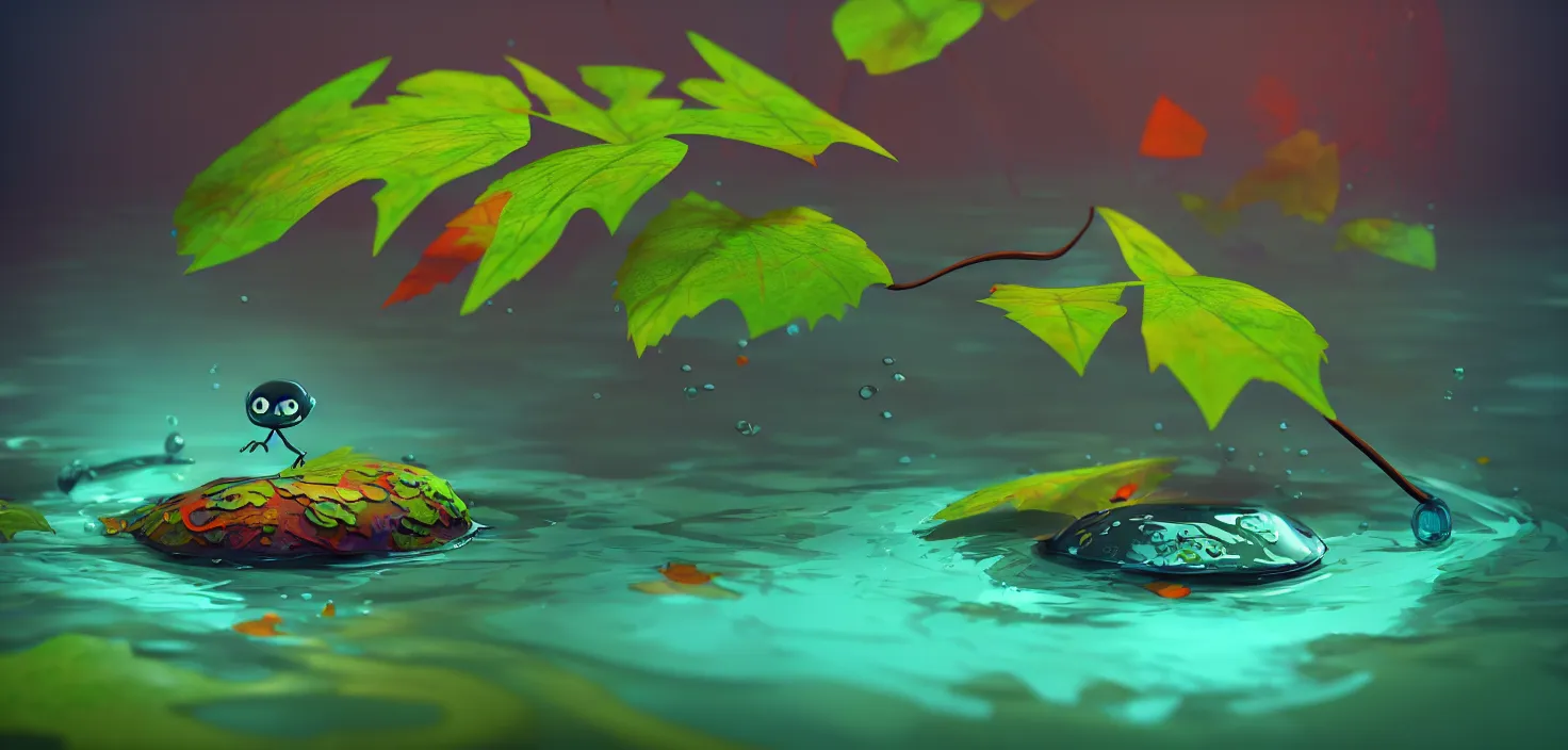 Prompt: colourful murky nature with the leaf in water, in the style of craola, shallow depth of field, highly detailed, digital painting, trending artstation, concept art, illustration, cinematic lighting, vibrant colors, photorealism, epic, octane render