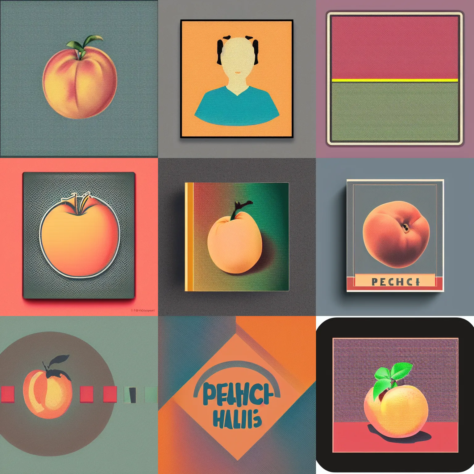 Prompt: vintage color halftone album artwork peach illustration airbrush, nostalgic high saturation, HD sharp image, grey background