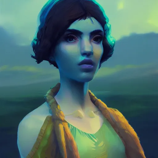 Prompt: portrait, palutena. surreal photography, sunrise, blue sky, dramatic light, impressionist painting, digital painting, artstation, simon stalenhag