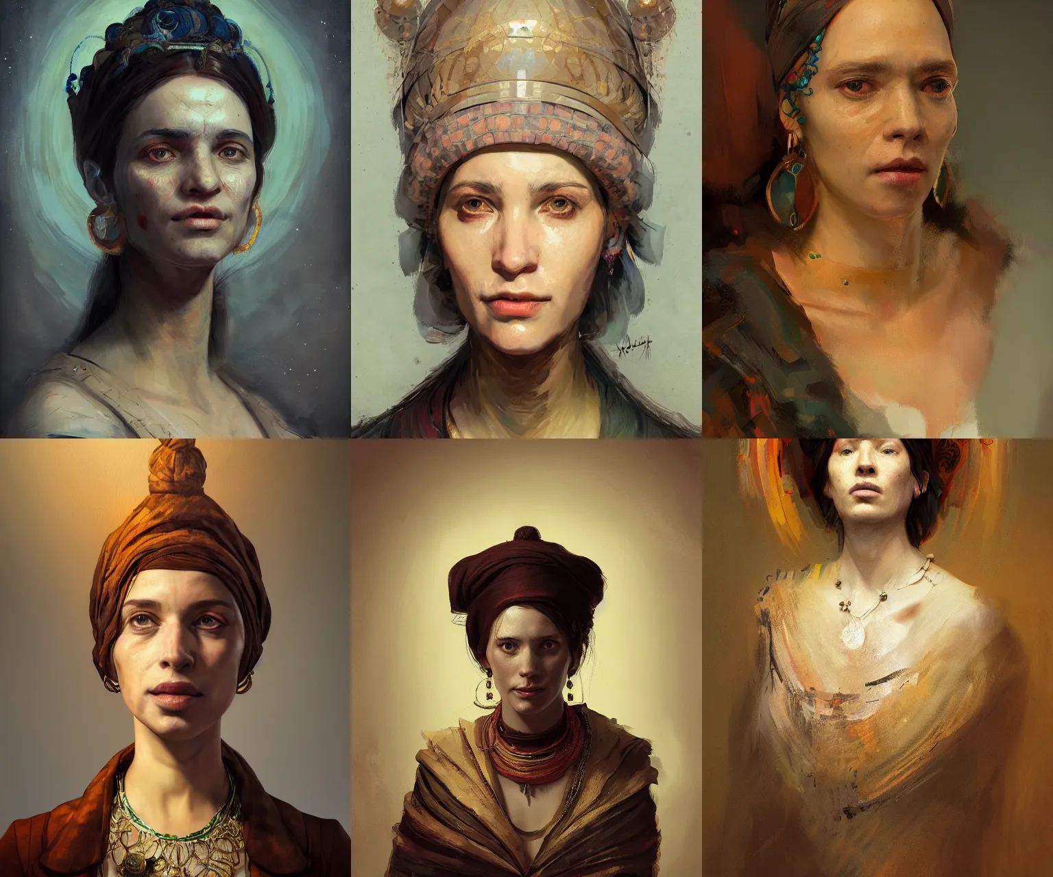 Prompt: portrait of a woman soothsayer, in the style of disco elysium, artstation, trending, by aleksander rostov, jenny saville, rembrandt, alex kanevsky