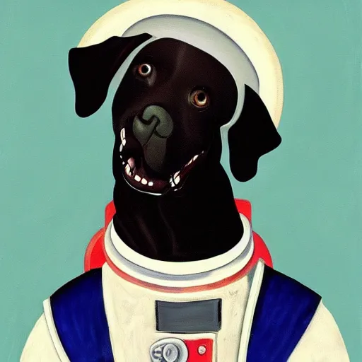 Prompt: a beautiful painting, dog in a space suite, by william shakespeare, long shot