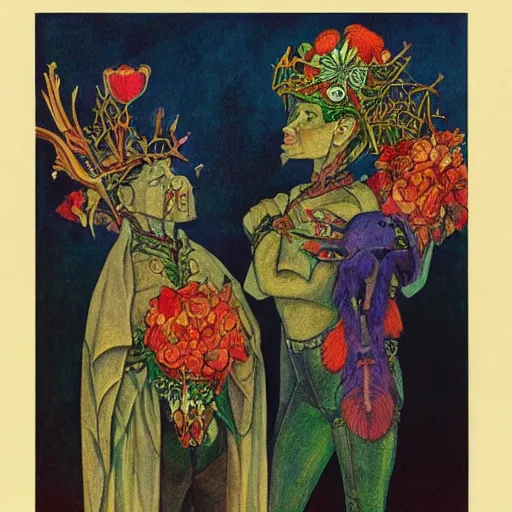 Image similar to the bone crown, by annie swynnerton and leo and diane dillon and ( diego rivera ), elaborate costume, flowers, iridescent beetles, rich color, dramatic cinematic lighting, smooth, sharp focus, extremely detailed