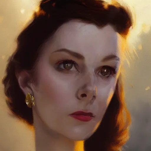 Prompt: closeup portrait of a young vivian leigh, sad face, chiaroscuro, city background, golden hour, dramatic lighting, complementary contrast, high detail, painted by greg rutkowski, painted by igor kieryluk, trending on artstation