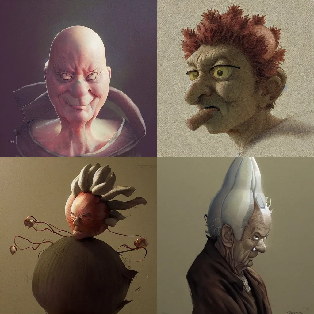 Prompt: onion man portrait, baroque painting by studio muti, greg rutkowski makoto shinkai takashi takeuchi studio ghibli