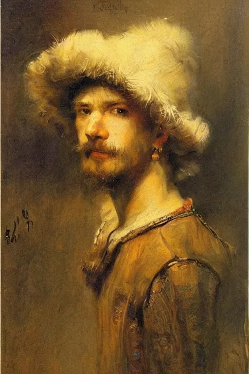 Prompt: attractive male, painting by rembrandt, gaston bussiere, j. c. leyendecker