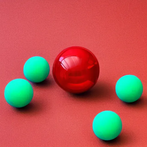 Prompt: candy spheres on a red cube