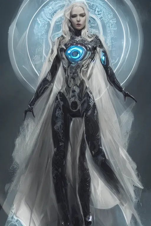 Prompt: a beautiful banshee called the quicksilver serpent, scifi, perfect face, futuristic, elegant cape, aura of light, glow, drakengard, concept art, decorations, sharp focus, inside a space ship, trending on artstation, hwang se - on, intricate, advanced technology, art by roman makarenko