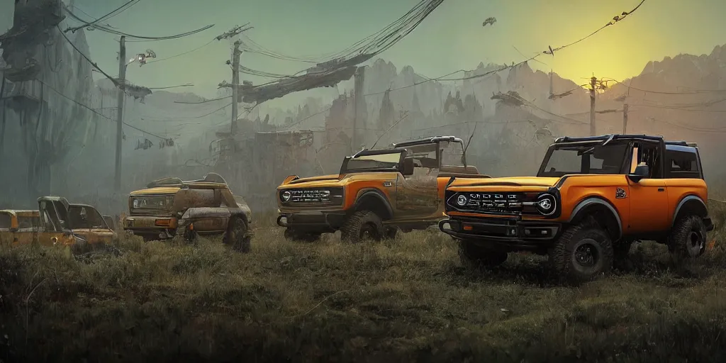 Prompt: 2022 ford bronco, an epic fantasy, dramatic lighting, cinematic, establishing shot, extremely high detail, photorealistic, cinematic lighting, artstation, by simon stalenhag, horizon forbidden west