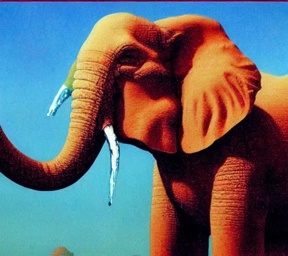 Image similar to ancient psychic tandem war elephant from adventure time by rene magritte, beksinski technique