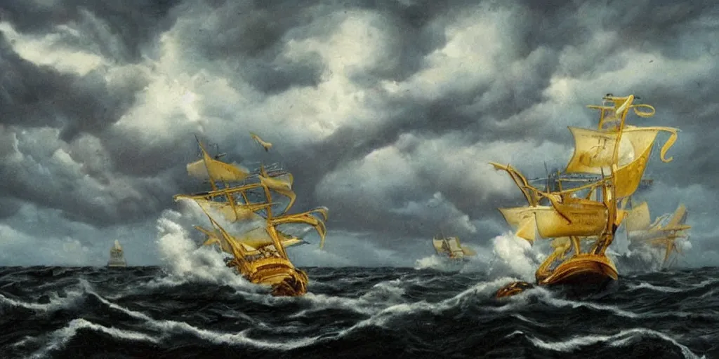 Image similar to kraken!!!!!!!!!!!!!!!! tentacles!!!!!!!!!!! stormy sea!!!!!! steamship boat dramatic clouds painting