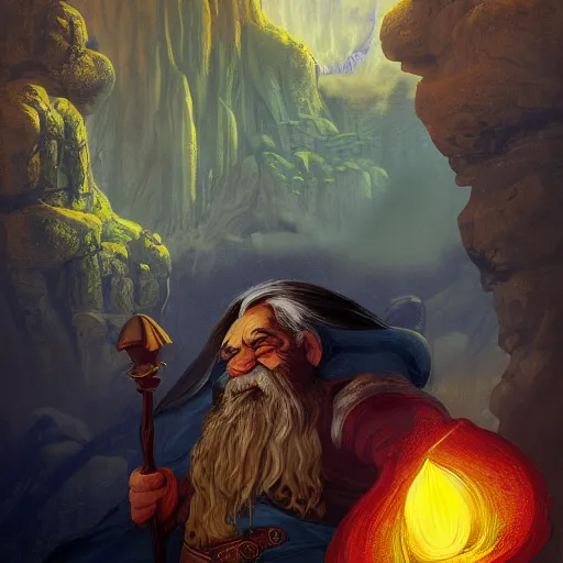 Image similar to portrait of a dwarf showing off the humongous raw gold nugget, realistic, beautiful, fantasy art, dnd, lord of the rings, by eyvind earle, james jean, concept art, sharp focus, ray tracing