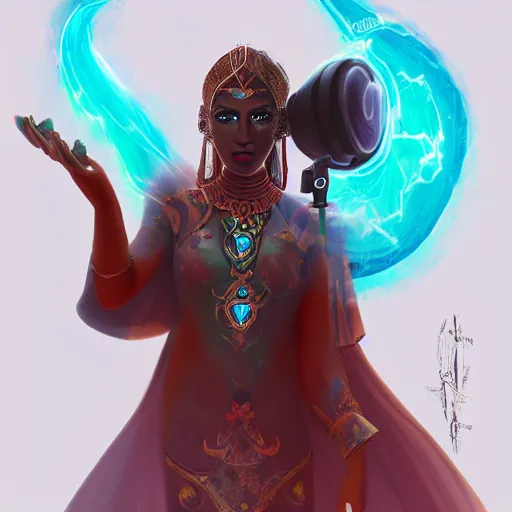 Prompt: djinni, wearing kufia, with a mic, trending on artstation, digital art, cinematic lightning, rutkowski