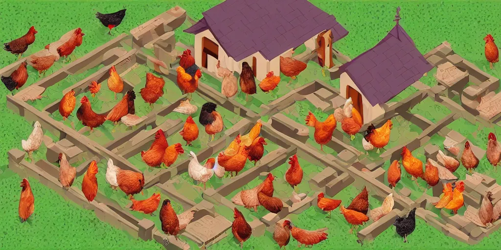 Image similar to Jesus is feeding the chickens, isometric illustration