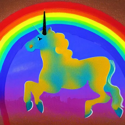 Prompt: a unicorn under a rainbow