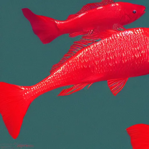 Prompt: recursive red fish wallpaper overlapping