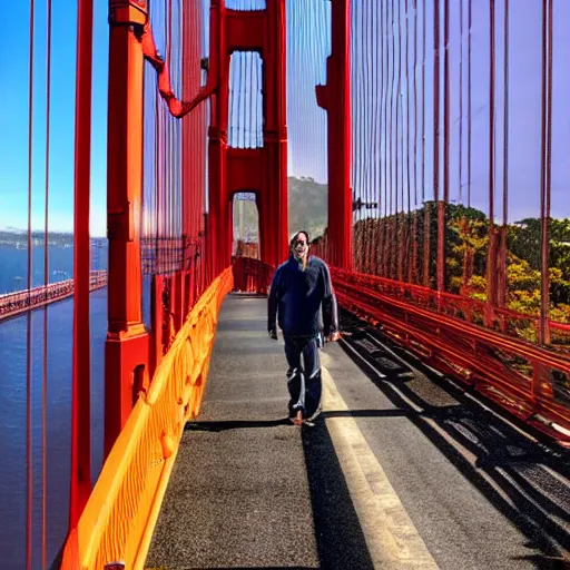 Image similar to dave matthews on the golden gate bridge, 8 k, photorealistic