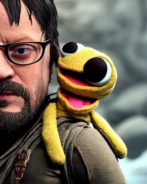 Image similar to death stranding as a muppet. highly detailed felt. hyper real photo. 4 k.