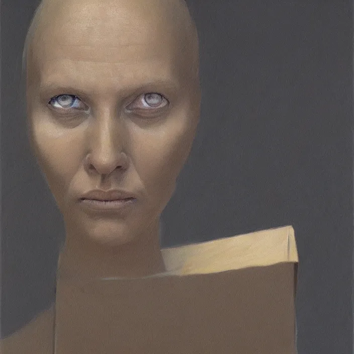 Image similar to woman portrait with a paper bag over the head, highly detailed, artstation, art by zdislav beksinski, wayne barlowe, edward hopper