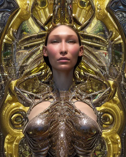 Image similar to a highly detailed metahuman 4 k close up render of an alien goddess bella hadid monument renaissance in iris van herpen dress schiaparelli in diamonds crystals swarovski and jewelry iridescent in style of alphonse mucha gustav klimt trending on artstation made in unreal engine 4