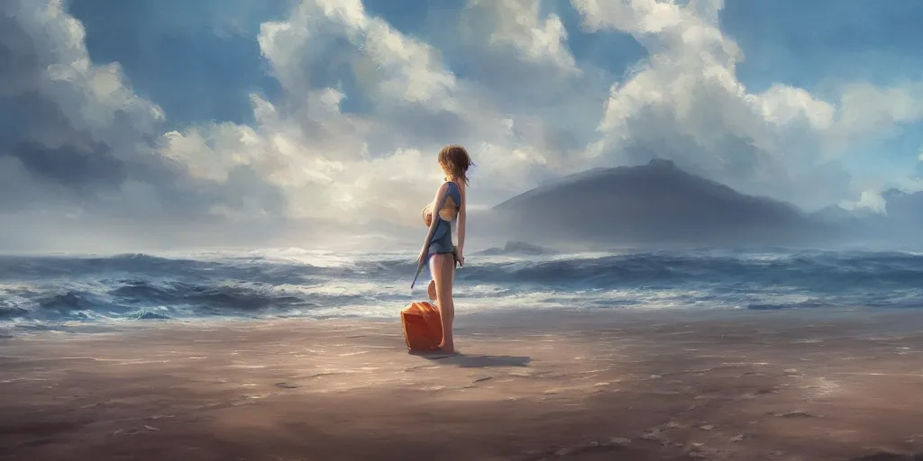 Image similar to a beach, detailed oil painting, cinematic angle, hyperrealistic, beautiful, cinematic lighting, dynamic, Studio Ghibli, digital art, octane render, post-processing, dynamic composition, trending on artstation, masterpiece