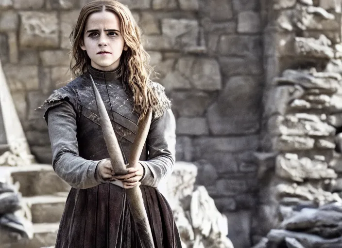 Image similar to emma watson as hermione granger in that infamous game of thrones scene